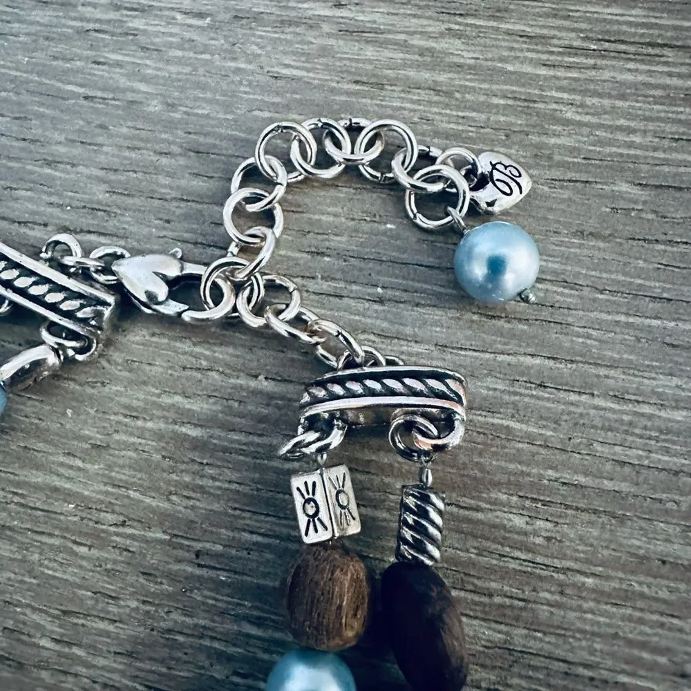 Brighton Retired Love Hearts Wood Pearl Beaded Charm Necklace